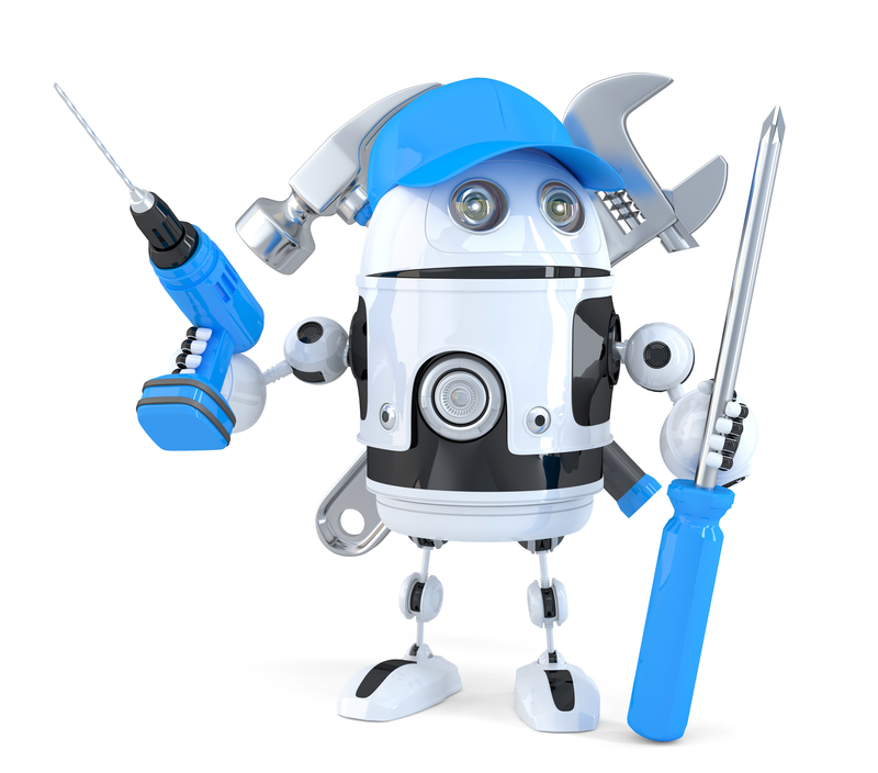 Robot with various tools. Technology concept. Isolated. Contains clipping path